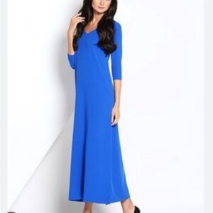 Caralase NWOT V-Neck 3/4 Sleeve Blue Maxi Dress